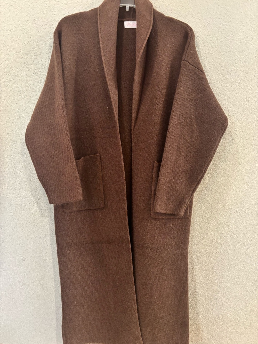 Pink Lily Long Open-front Cardigan in Chocolate Brown size S